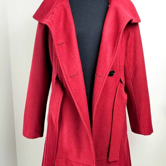 Listing Title: Calvin Klein Power Dressing Red Wool Pleated Coat 8 - Picture 12 of 16